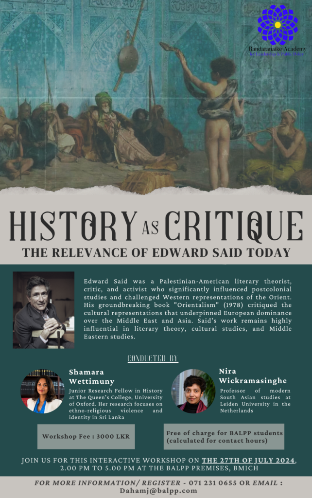 flyer for upcoming workshop on the legacy of Edward Said